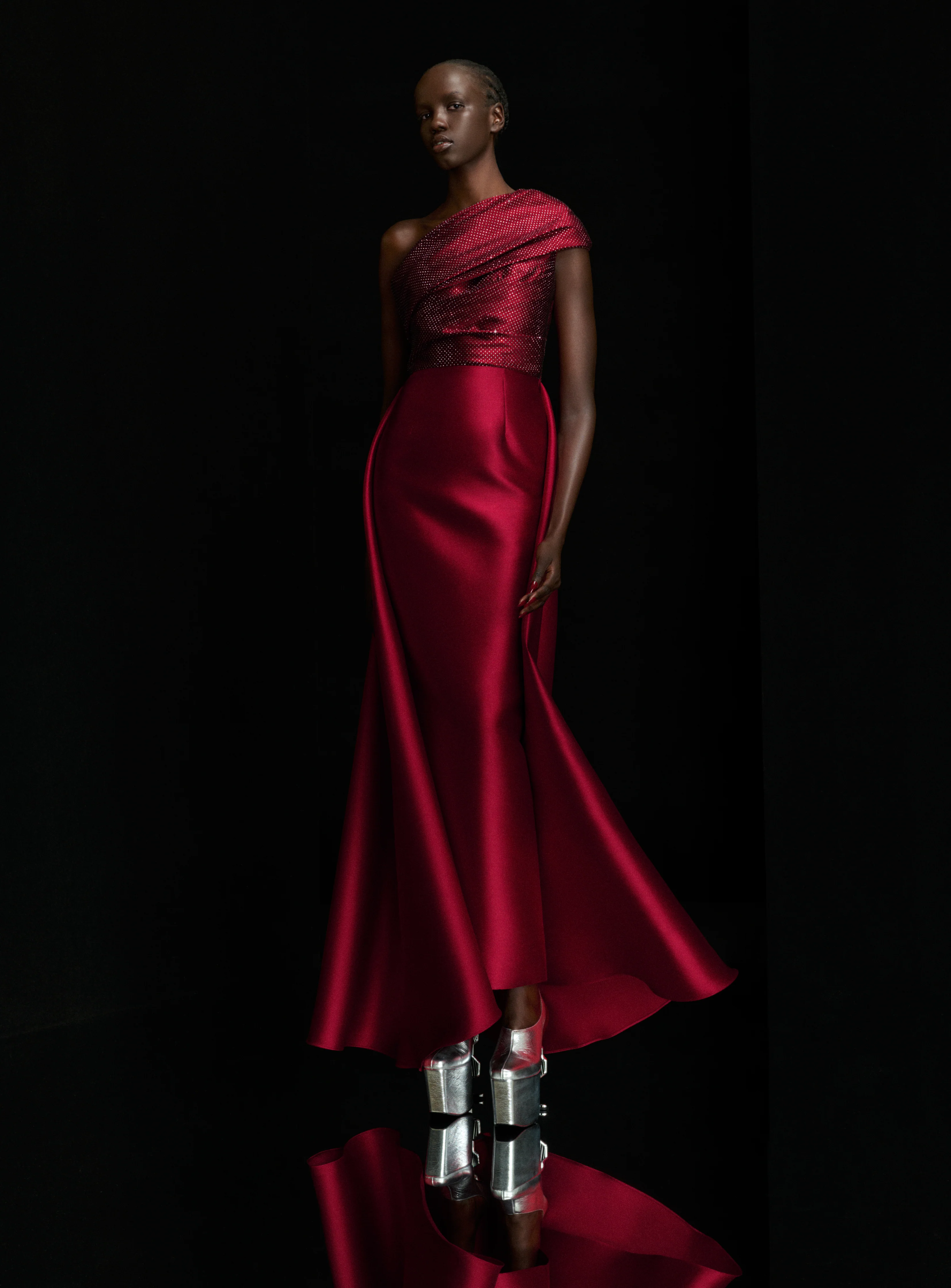 The Alba Crystal Maxi Dress in Ruby - Image 3