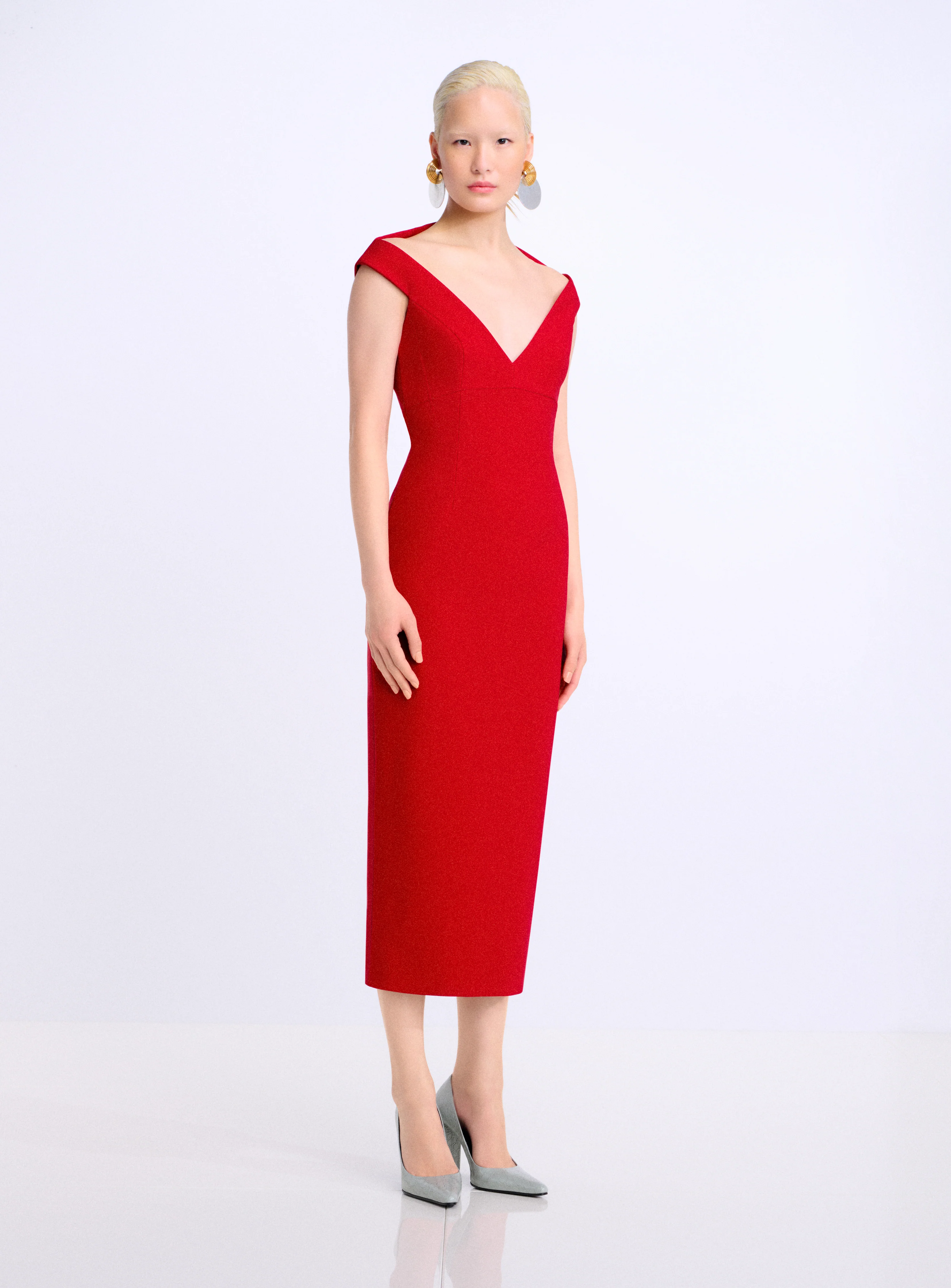 The Monica Midi Dress in Crimson Red